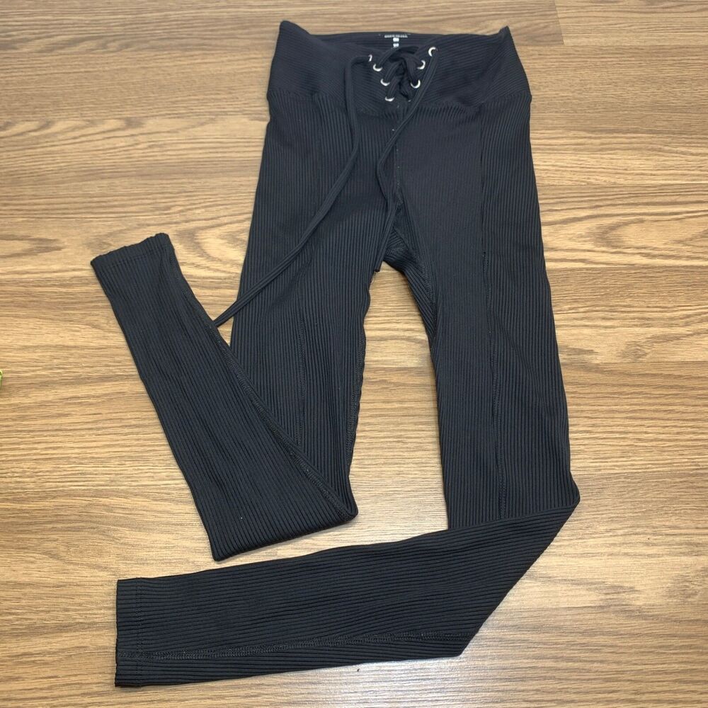 Year Of‎ Ours Womens Lace Up  Ribbed Knit Leggings Black Womens Size XS